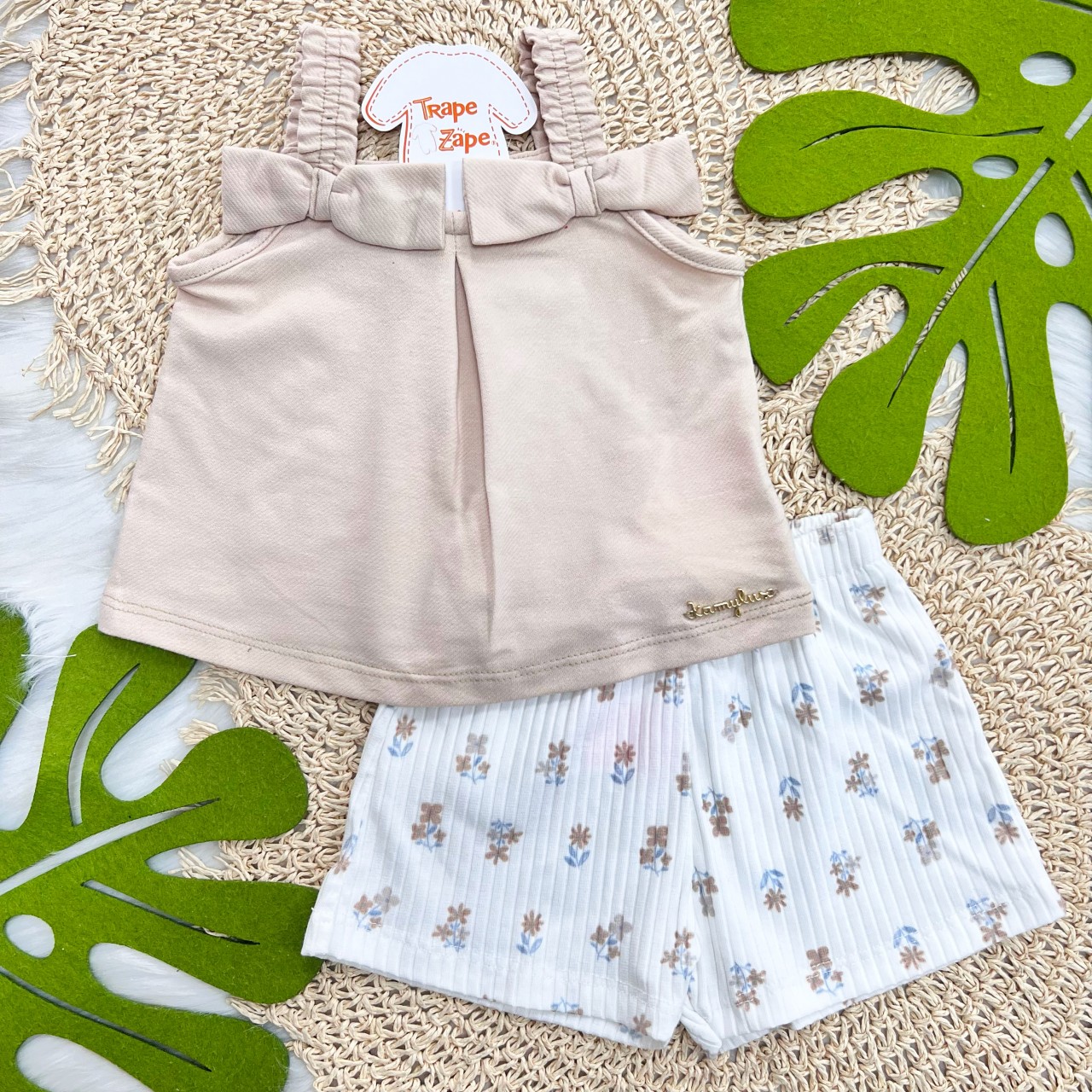  Conj Areia Laços e short Florido